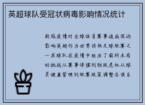 英超球队受冠状病毒影响情况统计
